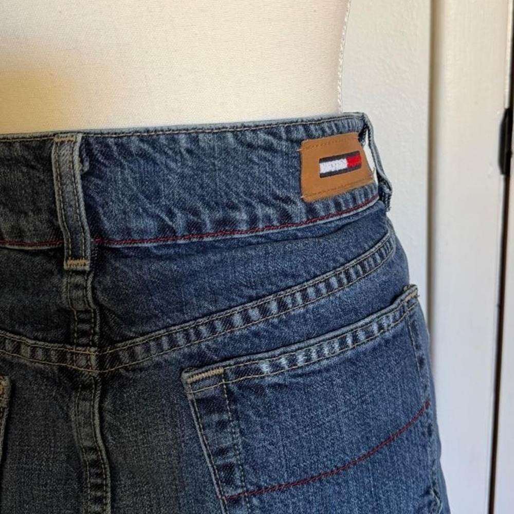 Tommy Hilfiger Blue Denim Skirt with Leather Logo Patch
